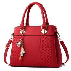Women Handbags Tassel PU Leather Totes Bag Top-handle Embroidery Crossbody Bag