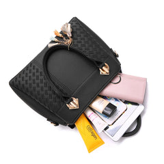 Women Handbags Tassel PU Leather Totes Bag Top-handle Embroidery Crossbody Bag