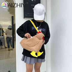 Hen Shape Plush Shoulder Crossbody Messenger Bag Fun Casual Ladies Cartoon