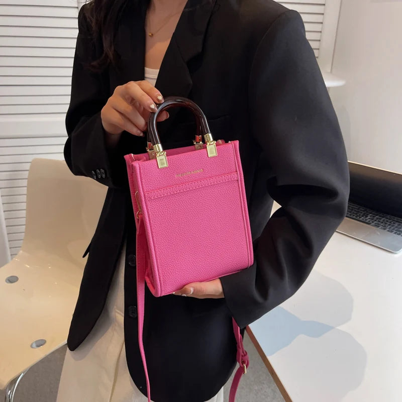Women High Handbag Lady PU Leather Brown Small Totes Female Shoulder Bags