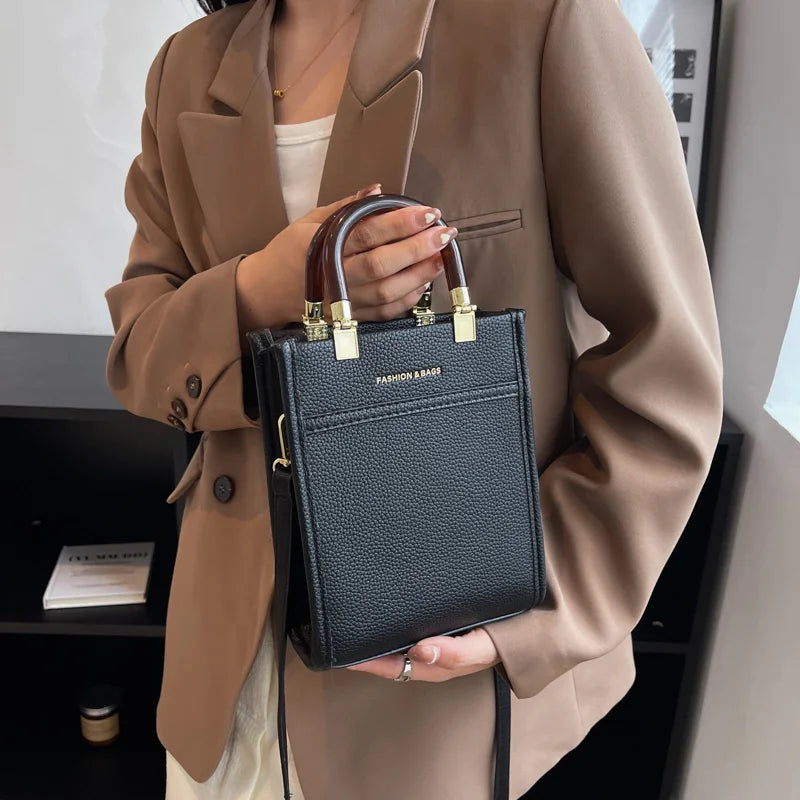 Women High Handbag Lady PU Leather Brown Small Totes Female Shoulder Bags