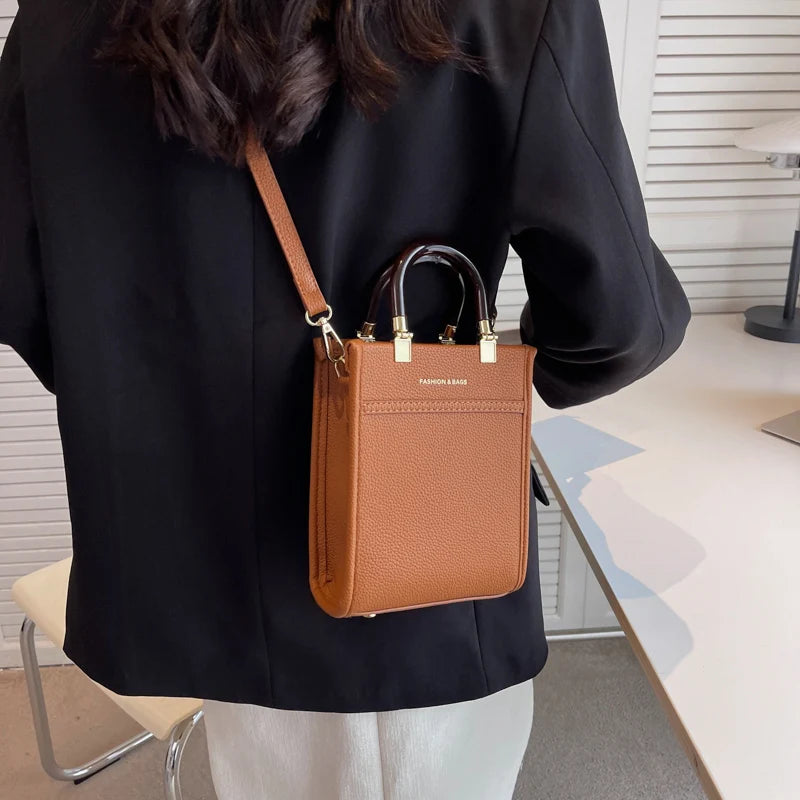 Women High Handbag Lady PU Leather Brown Small Totes Female Shoulder Bags