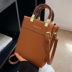 Women High Handbag Lady PU Leather Brown Small Totes Female Shoulder Bags