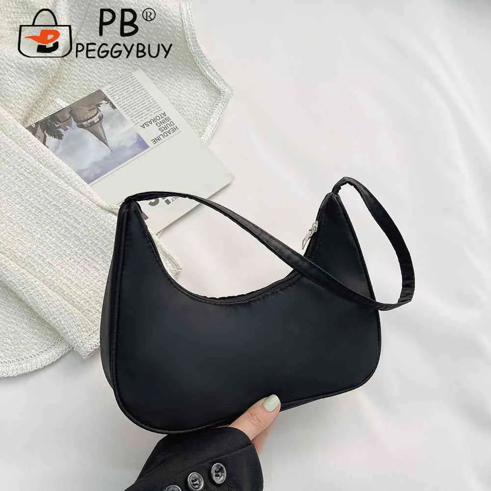 Women Hobo Shoulder Bag Solid Crescent Underarm Bag Nylon Crossbody Handbags