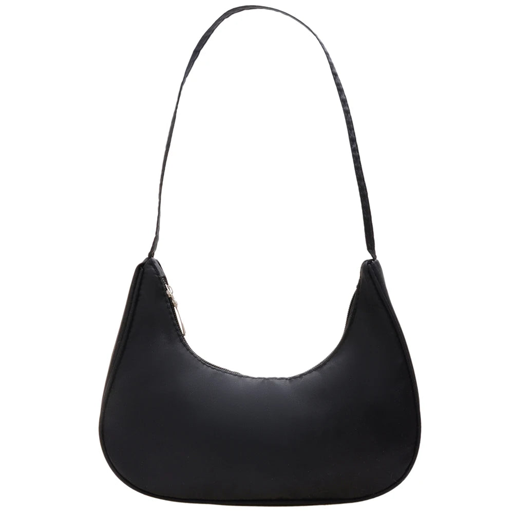 Women Hobo Shoulder Bag Solid Crescent Underarm Bag Nylon Crossbody Handbags