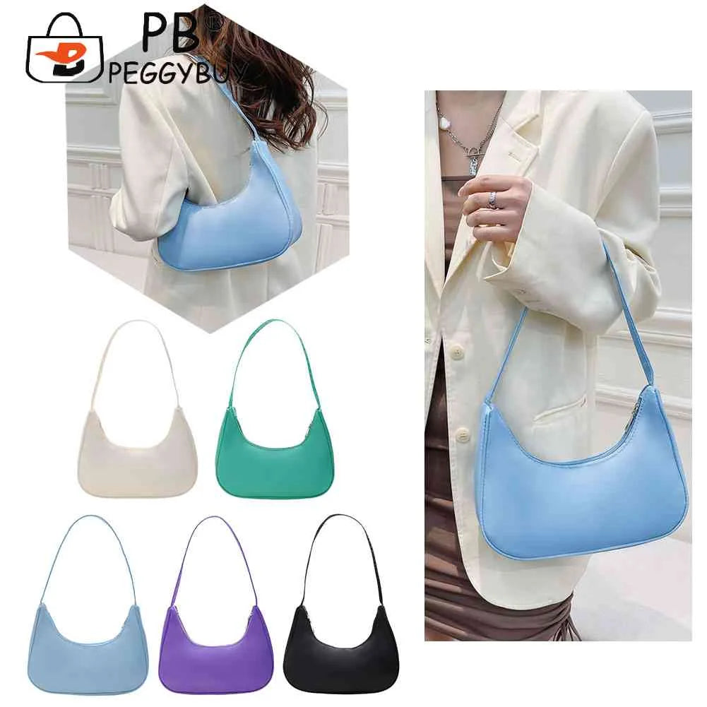 Women Hobo Shoulder Bag Solid Crescent Underarm Bag Nylon Crossbody Handbags