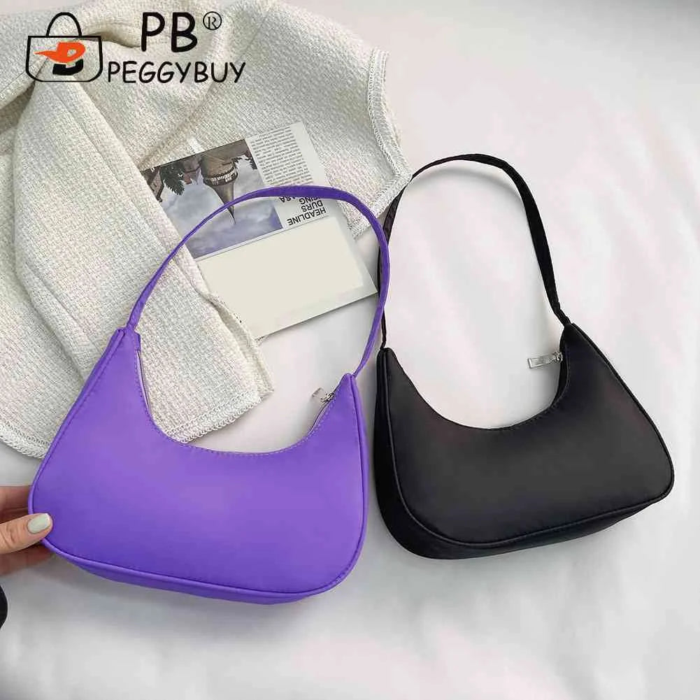 Women Hobo Shoulder Bag Solid Crescent Underarm Bag Nylon Crossbody Handbags