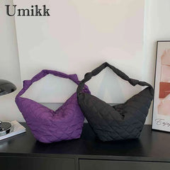 Women Solid Cotton Padded Hobos Handbags Casual Shoulder Totes Bags