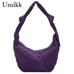 Women Solid Cotton Padded Hobos Handbags Casual Shoulder Totes Bags
