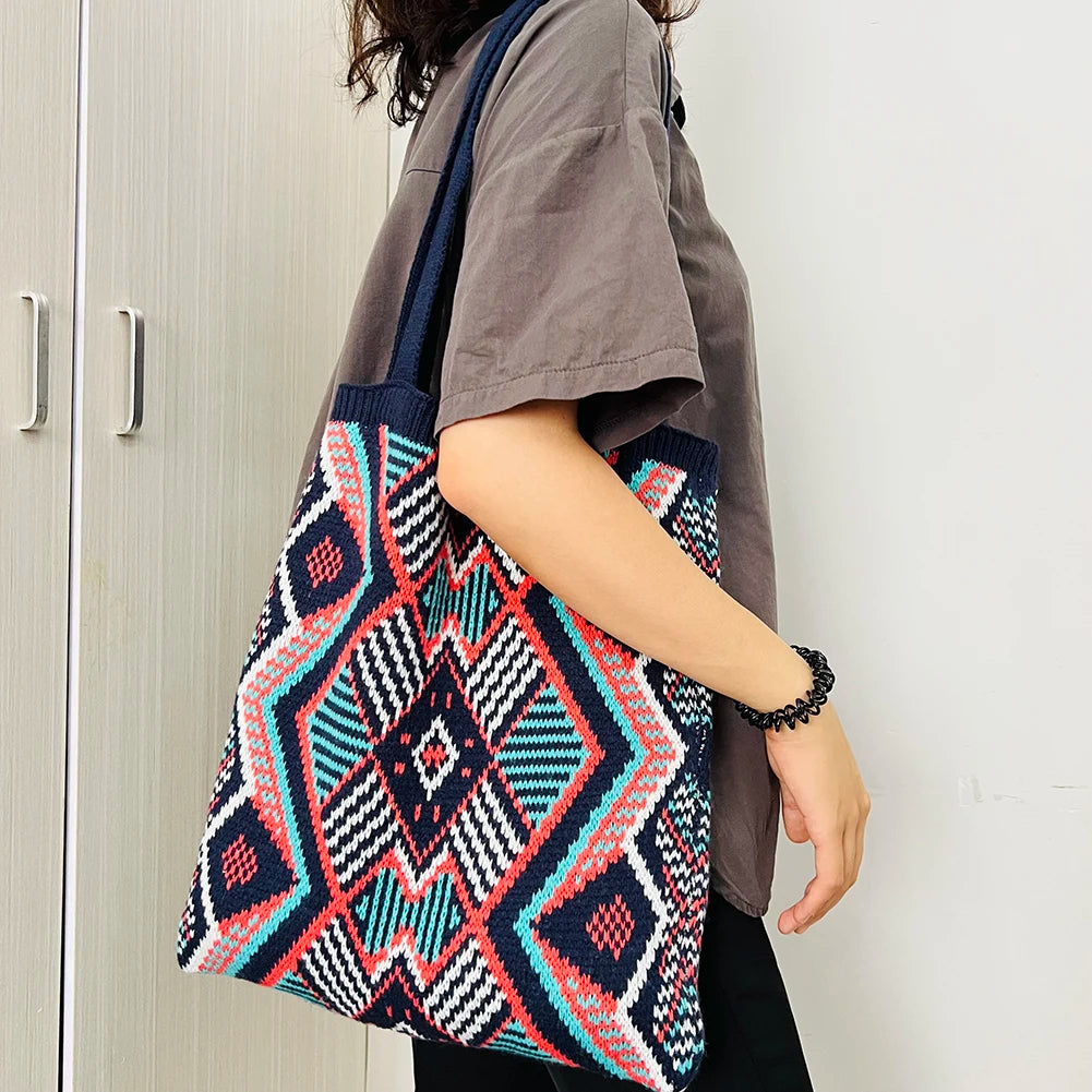 Ethnic Boho Crochet Knitting Shoulder Tote Bag Travel Handbag