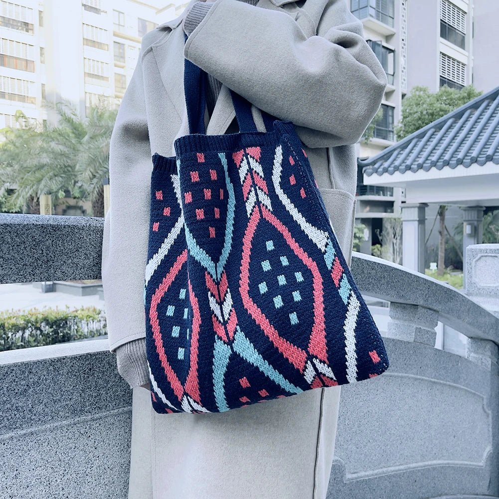 Ethnic Boho Crochet Knitting Shoulder Tote Bag Travel Handbag