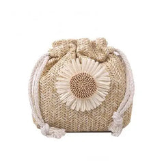 Sunflower Straw Shoulder Bag Drawstring Bucket Pouch