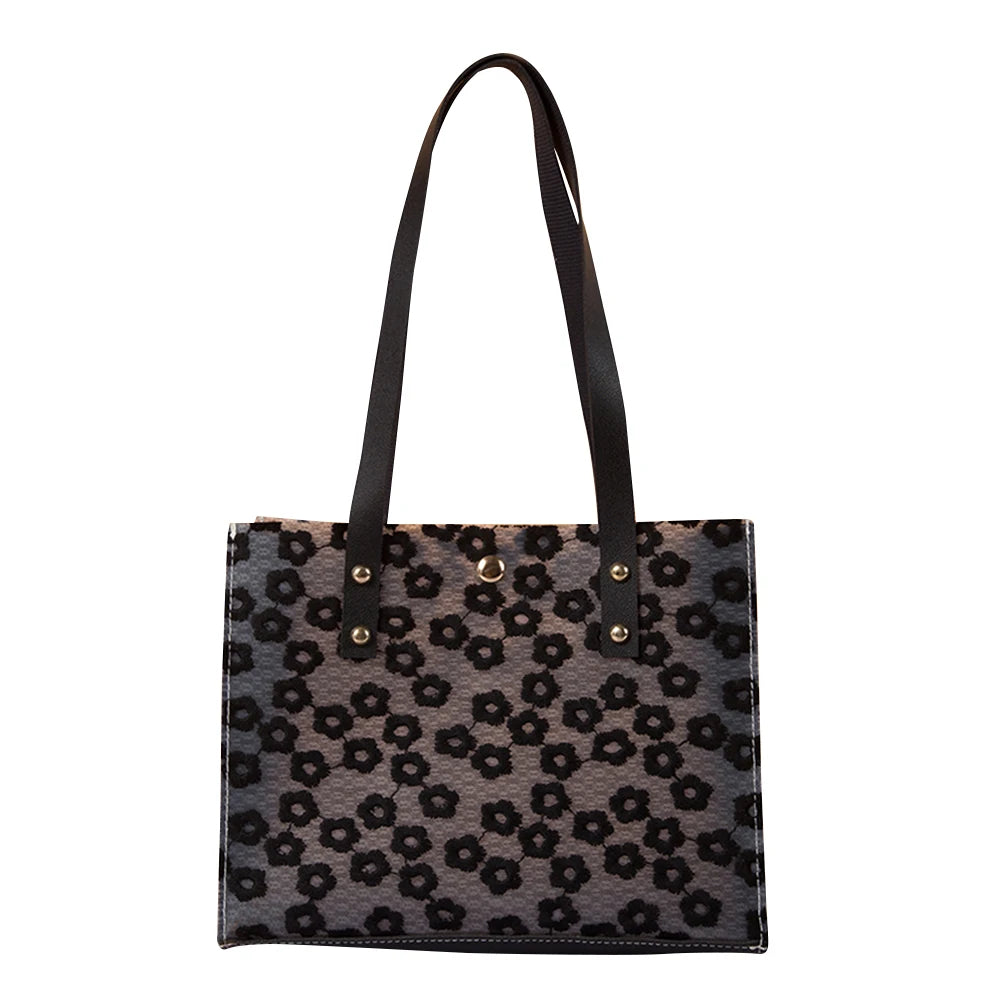 Women Lace Flowers Embroidery Shoulder Bag PU Leather Tote Shopping