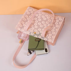 Women Lace Flowers Embroidery Shoulder Bag PU Leather Tote Shopping