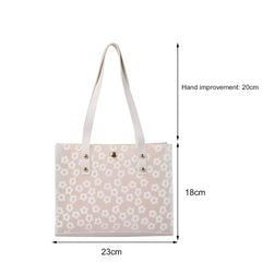 Women Lace Flowers Embroidery Shoulder Bag PU Leather Tote Shopping