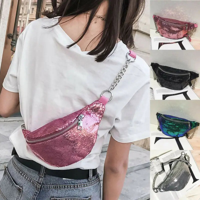 Mermaid Sequins Glitter Waist Bag Chest Pack Hip Purse in 4 Colors