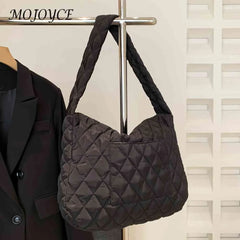 Women Handbag Rhombic Lattice Quilted Down Bag Large Capacity Casual Shopping