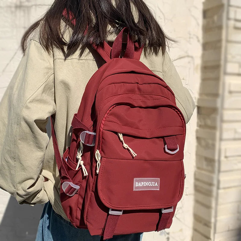 Women Laptop Book Bags Red Travel Waterproof School Bag Ladies Student Backpack