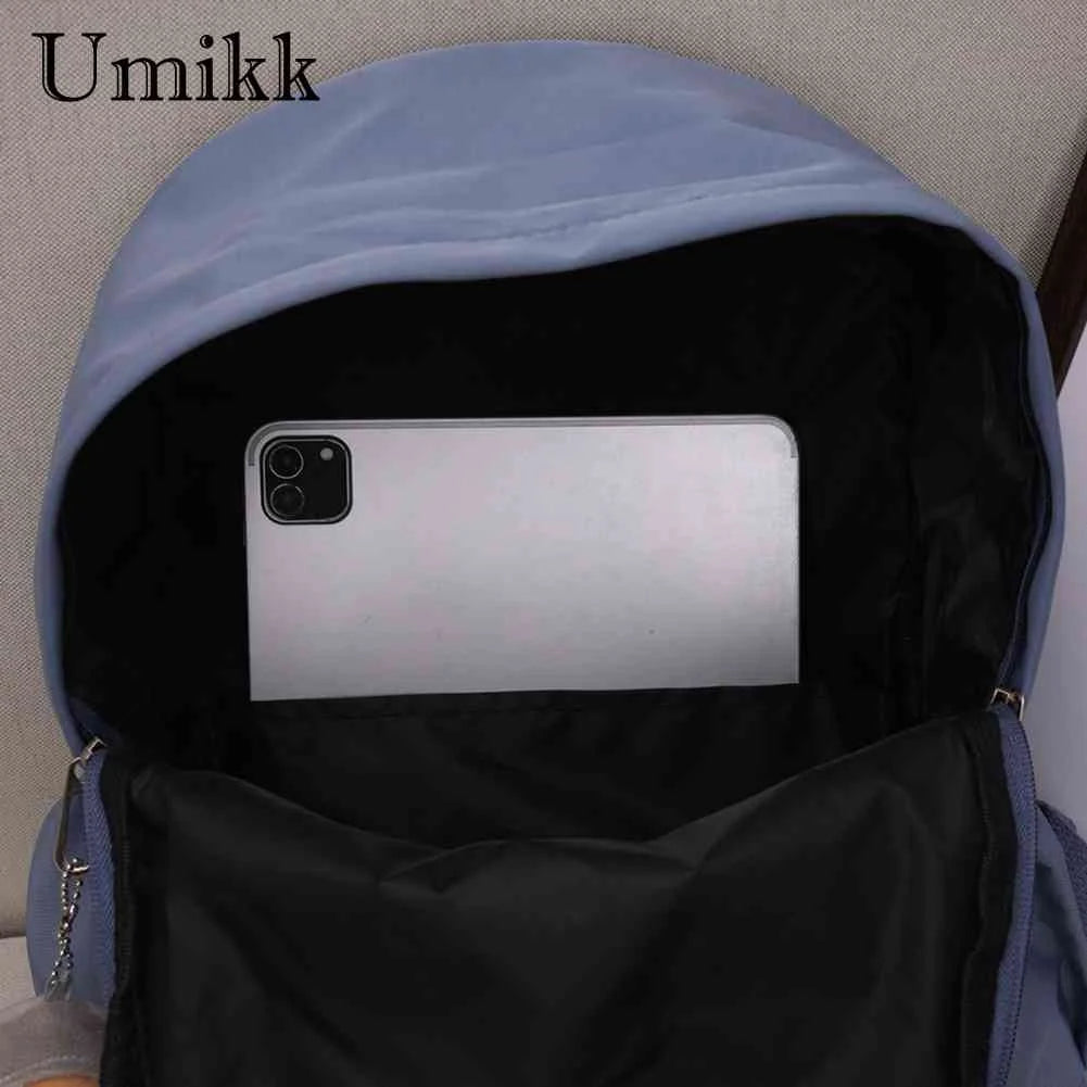 Large Capacity Solid Zipper School Backpack Women Nylon Knapsack