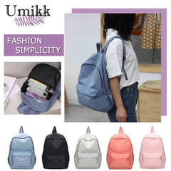 Large Capacity Solid Zipper School Backpack Women Nylon Knapsack