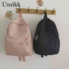 Large Capacity Solid Zipper School Backpack Women Nylon Knapsack