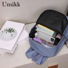 Large Capacity Solid Zipper School Backpack Women Nylon Knapsack