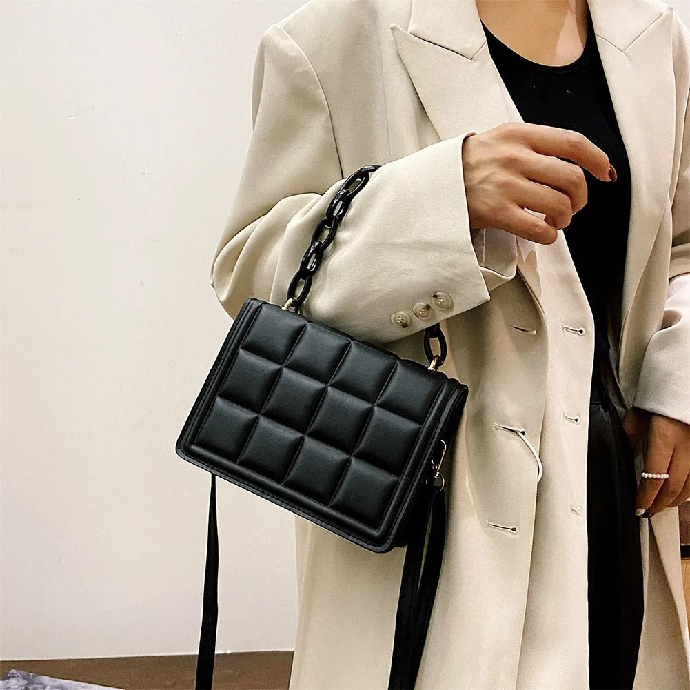 Vintage Crossbody Bag Women Lattice Messenger Bag Casual Ladies Purse