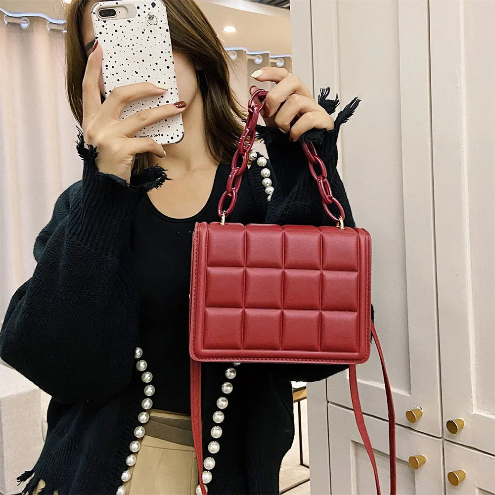 Vintage Crossbody Bag Women Lattice Messenger Bag Casual Ladies Purse