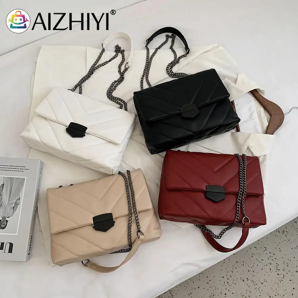 Women Lattice Pattern Handbag Chain Purse Casual Messenger Bag Totes