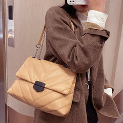 Women Lattice Pattern Handbag Top-handle Chain Purse