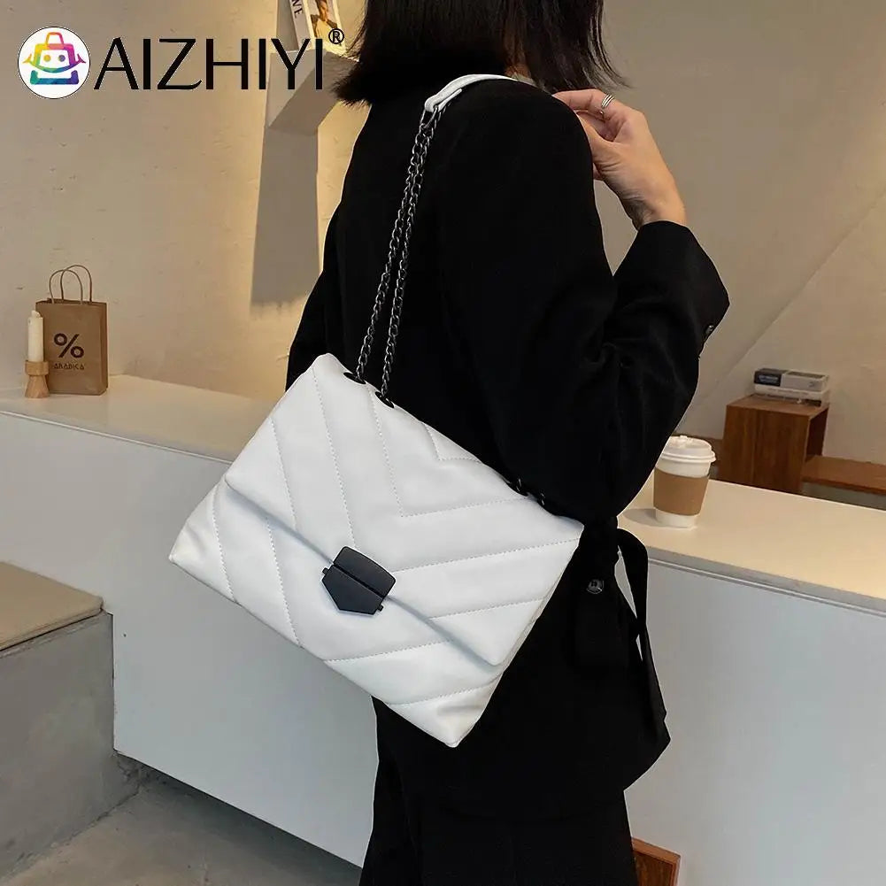 Women Lattice Pattern Handbag Chain Purse Casual Messenger Bag Totes