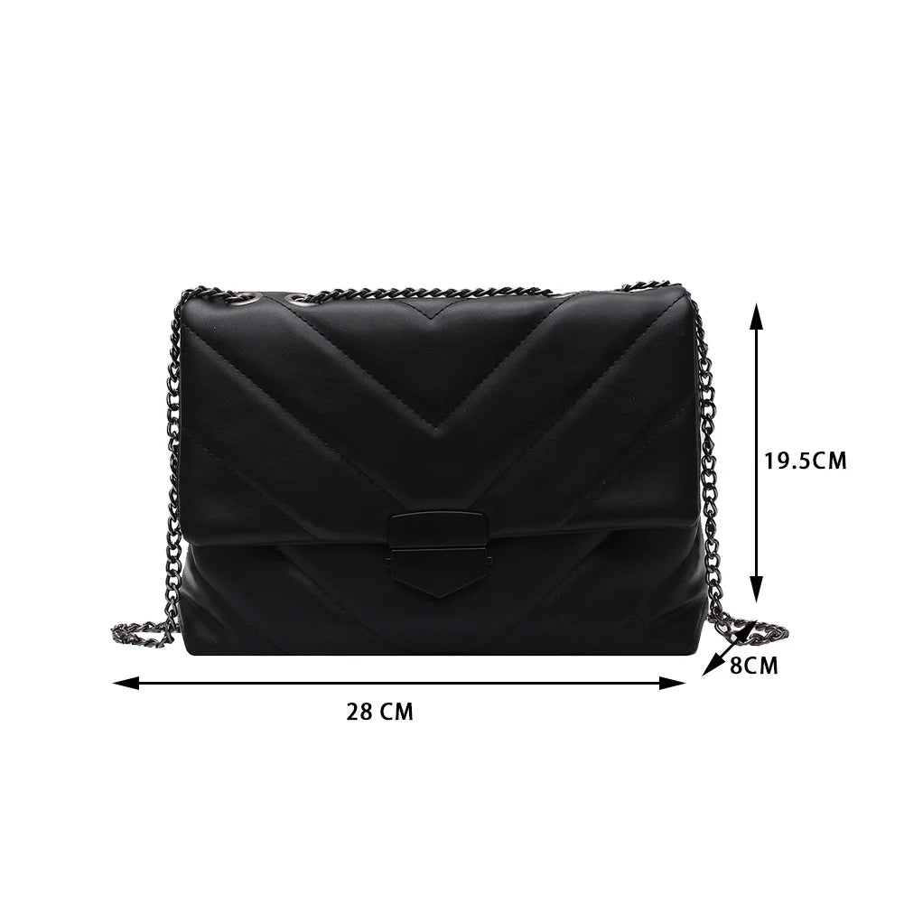 Women Lattice Pattern Handbag Top-handle Chain Purse