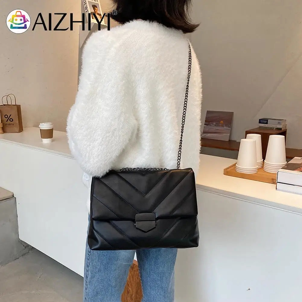 Women Lattice Pattern Handbag Chain Purse Casual Messenger Bag Totes