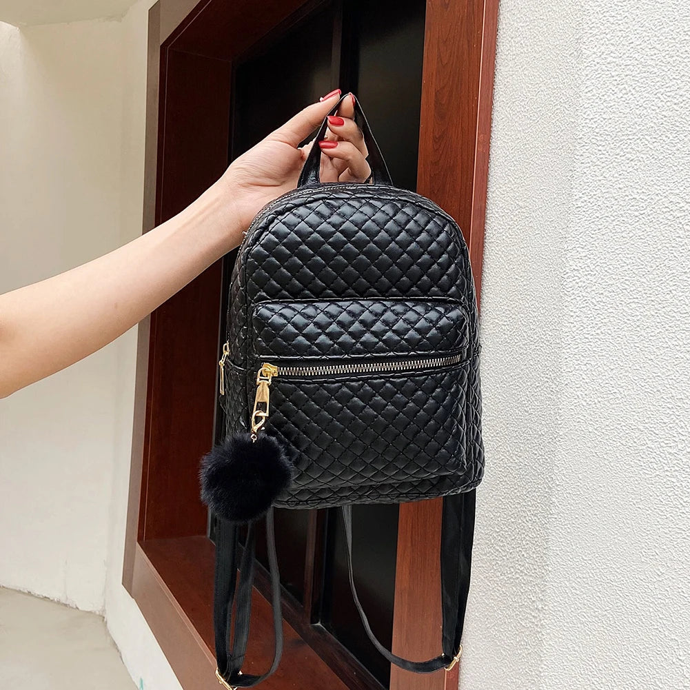 Women Lattice Pattern PU Rucksack Small Handbag