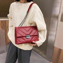 Women Leather Bag Lattice Pattern Handbag Soft PU Top-handle Chain Purse Casual