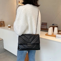 Women Leather Bag Lattice Pattern Handbag Soft PU Top-handle Chain Purse Casual