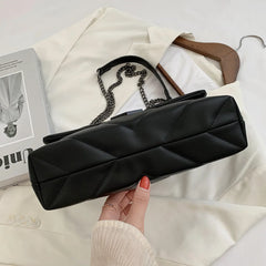 Women Leather Bag Lattice Pattern Handbag Soft PU Top-handle Chain Purse Casual
