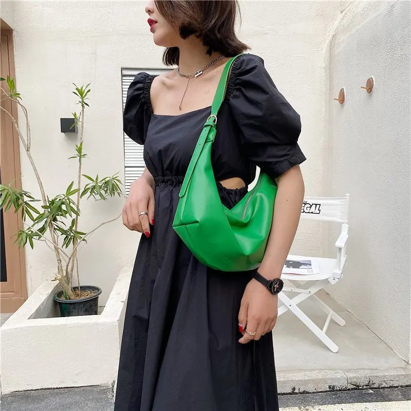 Green Leather Shoulder Bag Vintage Handbag Crossbody Hobo Sac
