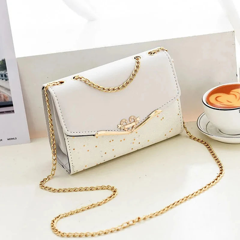 Women Leather Small Shoulder Underarm Bag Ladies Vintage Chain Pendant Solid