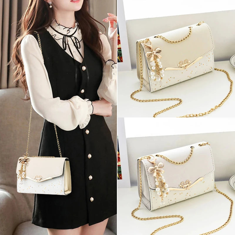Women Leather Small Shoulder Underarm Bag Ladies Vintage Chain Pendant Solid