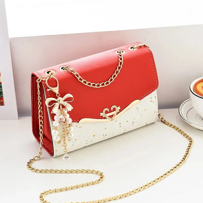 Women Leather Small Shoulder Underarm Bag Ladies Vintage Chain Pendant Solid