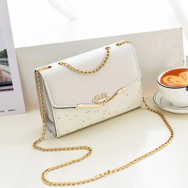 Women Leather Small Shoulder Underarm Bag Vintage Chain Solid Zip