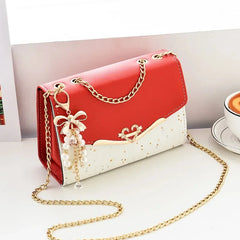 Women Leather Small Shoulder Underarm Bag Vintage Chain Solid Zip