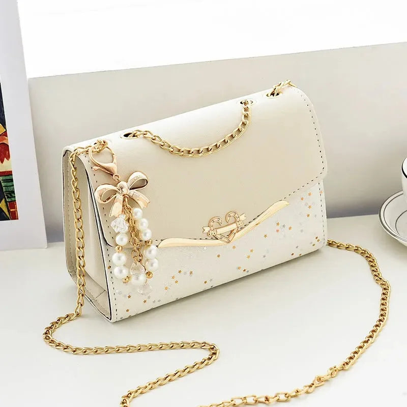 Women Leather Small Shoulder Underarm Bag Vintage Chain Solid Zip