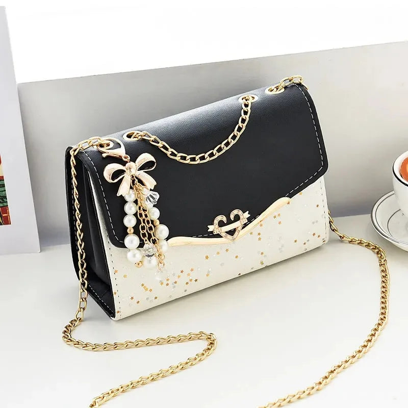 Women Leather Small Shoulder Underarm Bag Vintage Chain Solid Zip