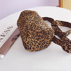Leopard Print Shoulder Bucket Bag Women Canvas Tote Small Purse