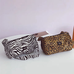 Leopard Print Shoulder Bucket Bag Underarm Canvas Tote Small Purse