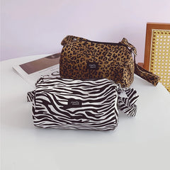 Leopard Print Shoulder Bucket Bag Underarm Canvas Tote Small Purse