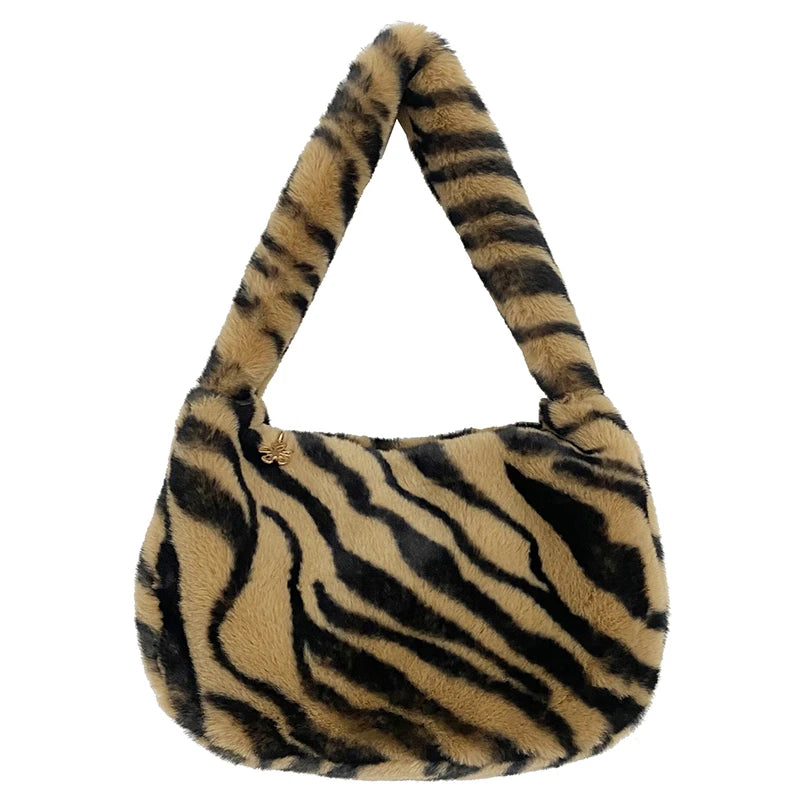 Leopard Shoulder Bags Winter Plush Woman Bag Handbags Ladies Casual Hobos Bags