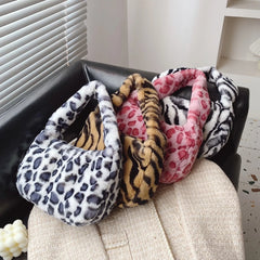 Leopard Shoulder Bags Winter Plush Woman Bag Handbags Ladies Casual Hobos Bags